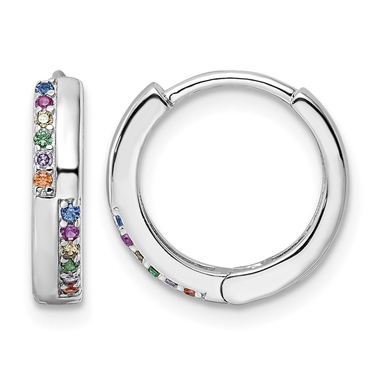 Sterling Silver Rhodium-plated Multicolor CZ Hinged Hoop Earrings