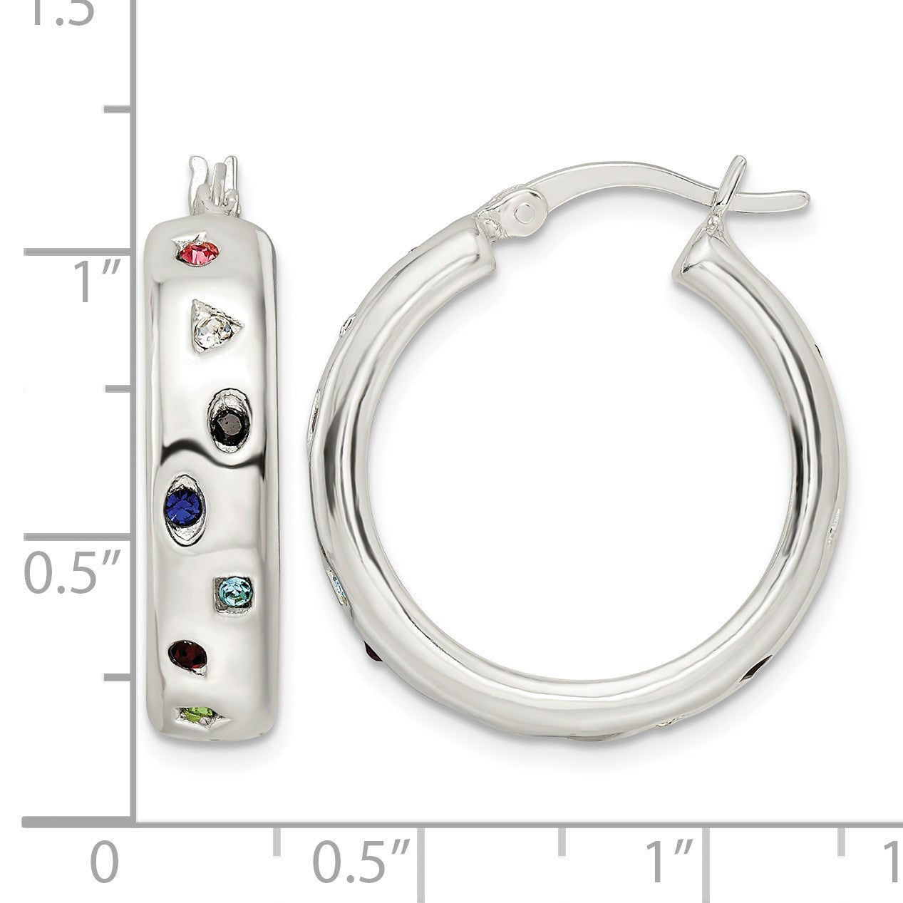 Sterling Silver Polished Multi-color CZ Circle Hoop Earrings