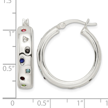 Sterling Silver Polished Multi-color CZ Circle Hoop Earrings