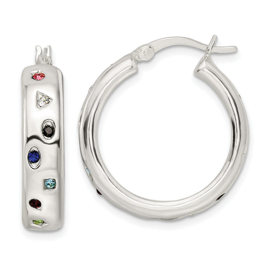 Sterling Silver Polished Multi-color CZ Circle Hoop Earrings