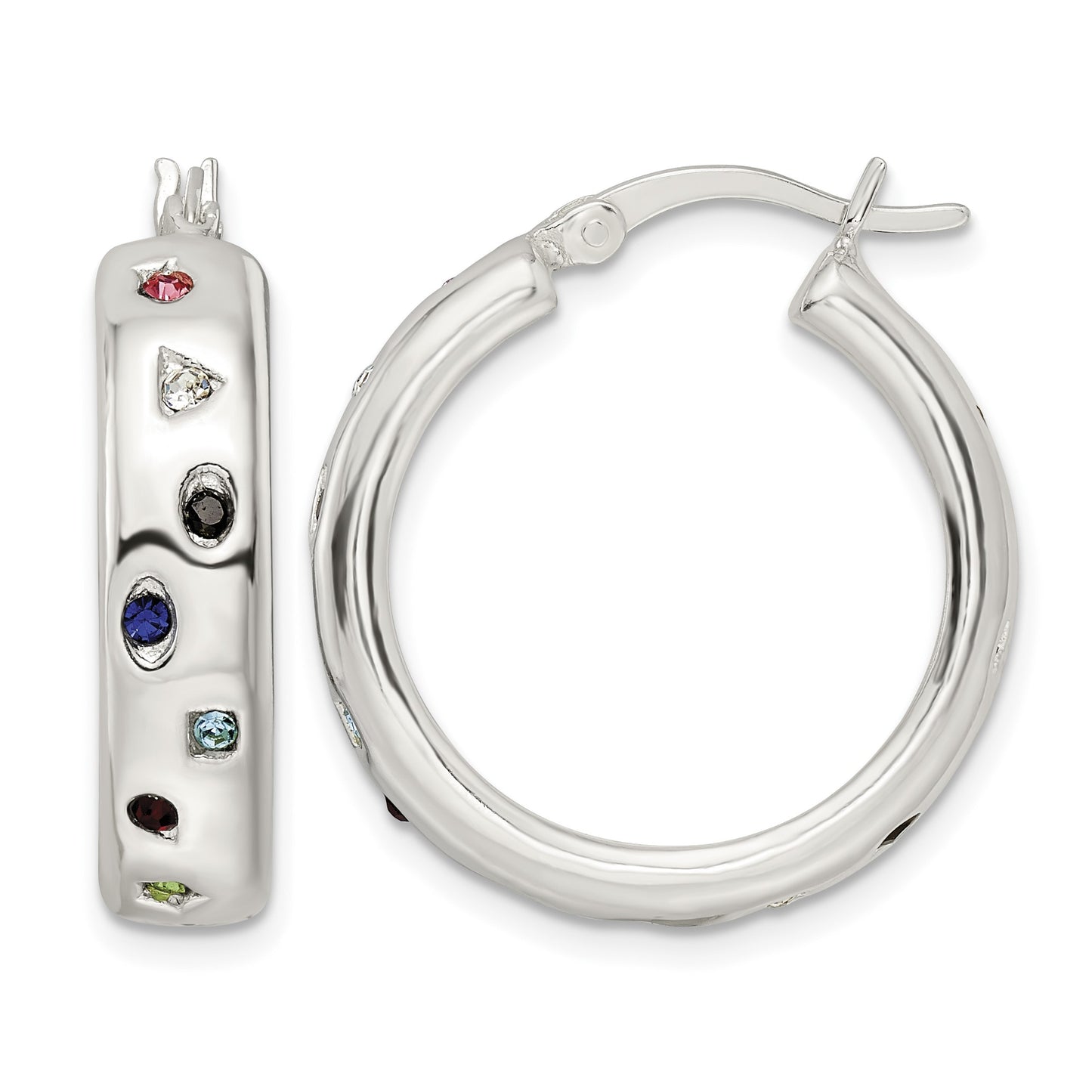 Sterling Silver Polished Multi-color CZ Circle Hoop Earrings