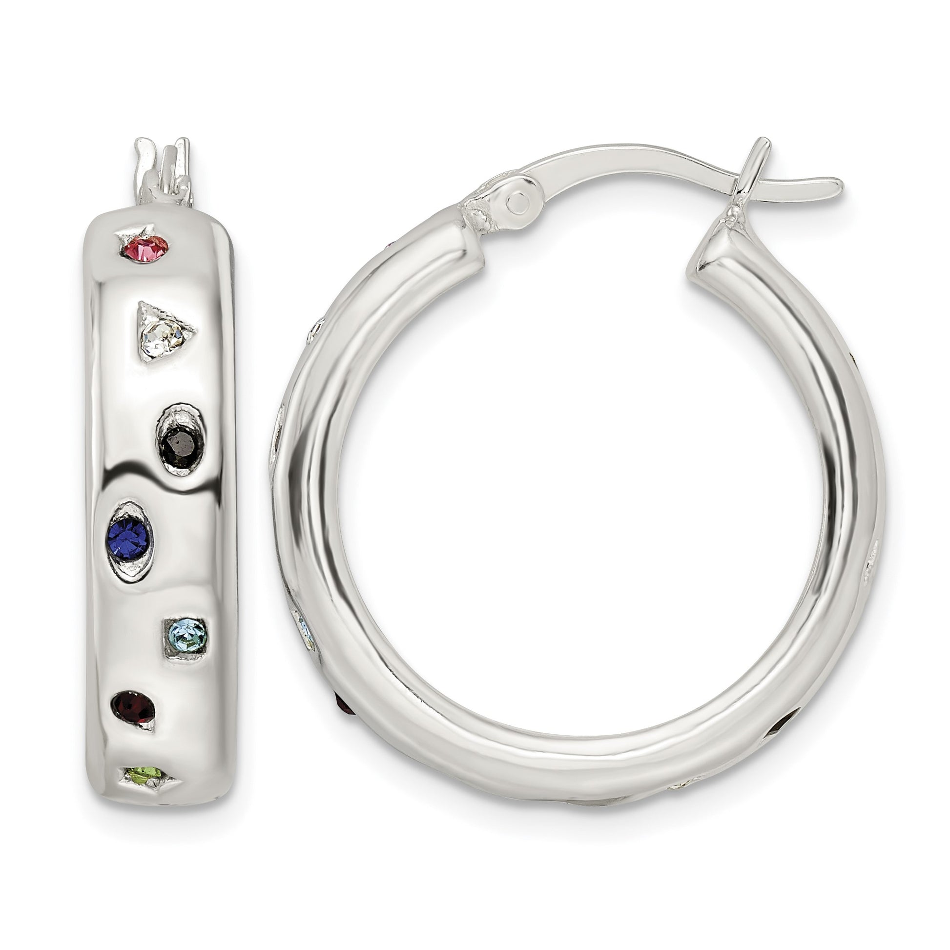 Sterling Silver Polished Multi-color CZ Circle Hoop Earrings