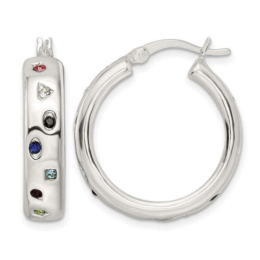 Sterling Silver Polished Multi-color CZ Circle Hoop Earrings
