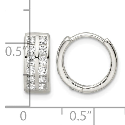 Sterling Silver Polished 2 Row CZ Hinged Hoop Earrings