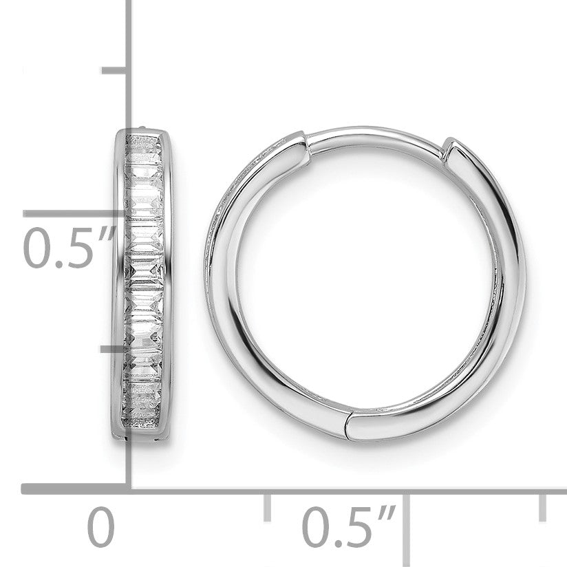 Sterling Silver Polished Rhodium-plated CZ Hinged Hoop Earrings