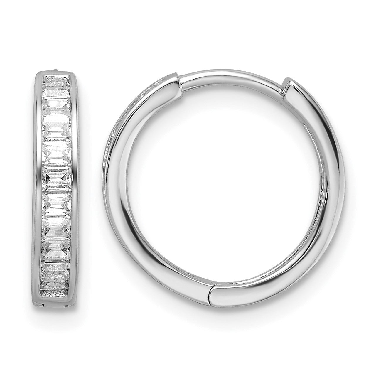 Sterling Silver Polished Rhodium-plated CZ Hinged Hoop Earrings