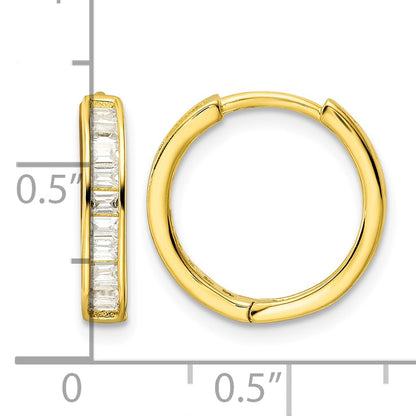 Sterling Silver Polished Gold-tone CZ Hinged Hoop Earrings