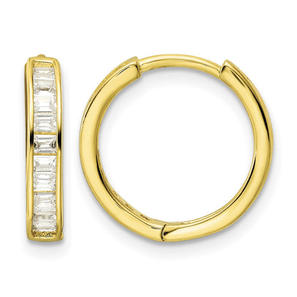 Sterling Silver Polished Gold-tone CZ Hinged Hoop Earrings