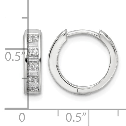 Sterling Silver Polished Rhodium-plated CZ Hinged Hoop Earrings