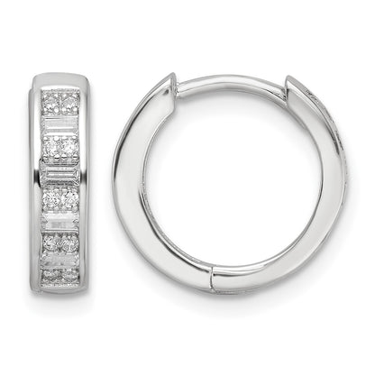 Sterling Silver Polished Rhodium-plated CZ Hinged Hoop Earrings