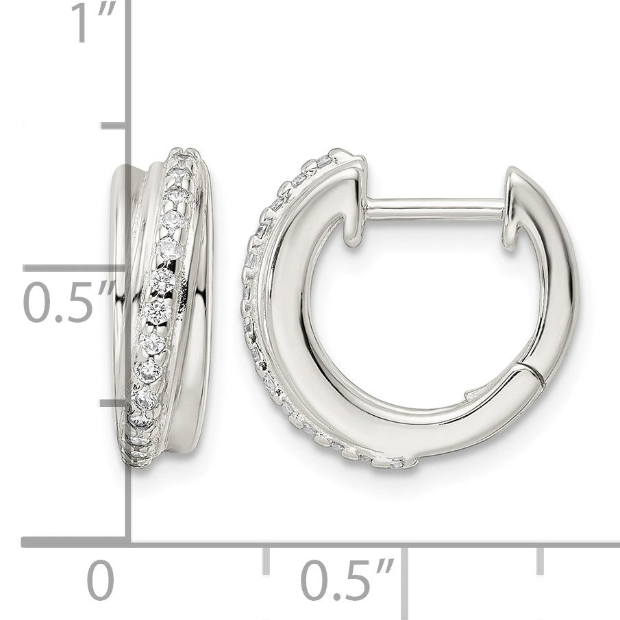 Sterling Silver Polished CZ Hinged Hoop Earrings