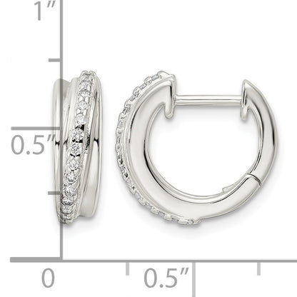 Sterling Silver Polished CZ Hinged Hoop Earrings