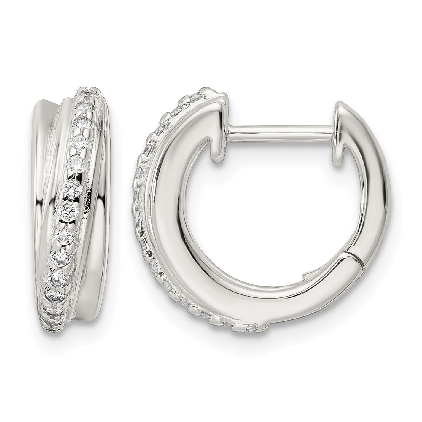 Sterling Silver Polished CZ Hinged Hoop Earrings