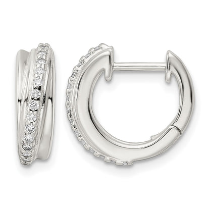 Sterling Silver Polished CZ Hinged Hoop Earrings