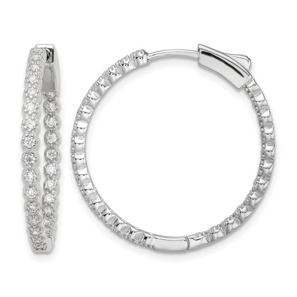 Sterling Silver Polished Rhodium-plated In & Out CZ Hinged Hoop Earrings