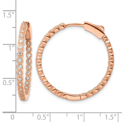 Sterling Silver Polished Rose-tone In & Out CZ Hinged Hoop Earrings