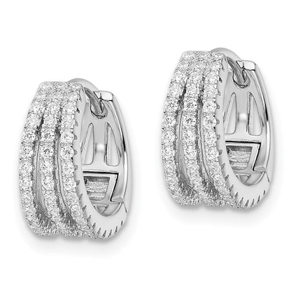Sterling Silver Rhodium-plated Polished Triple Row CZ Hinged Hoop Earrings