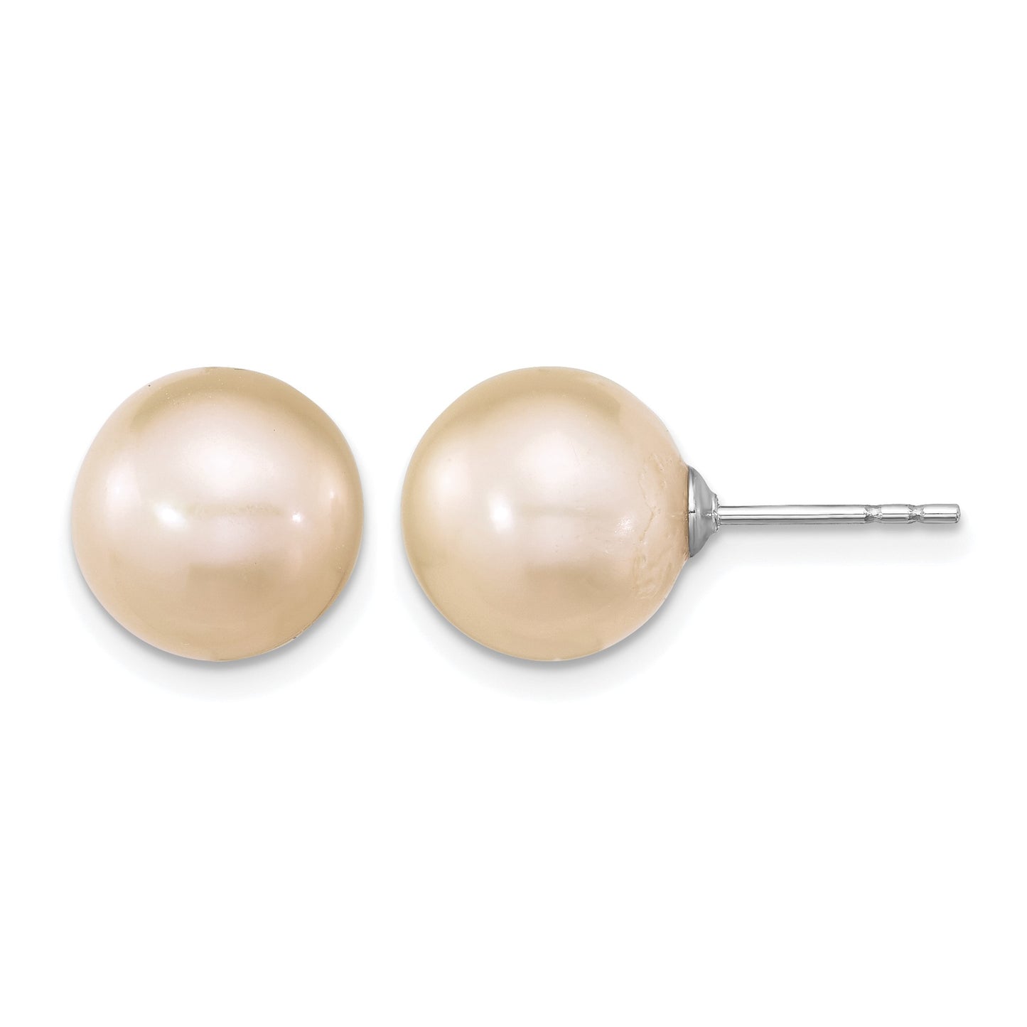 Sterling Silver Rhodium-plated 10-11mm Pink Round Freshwater Cultured Pearl Post Earrings