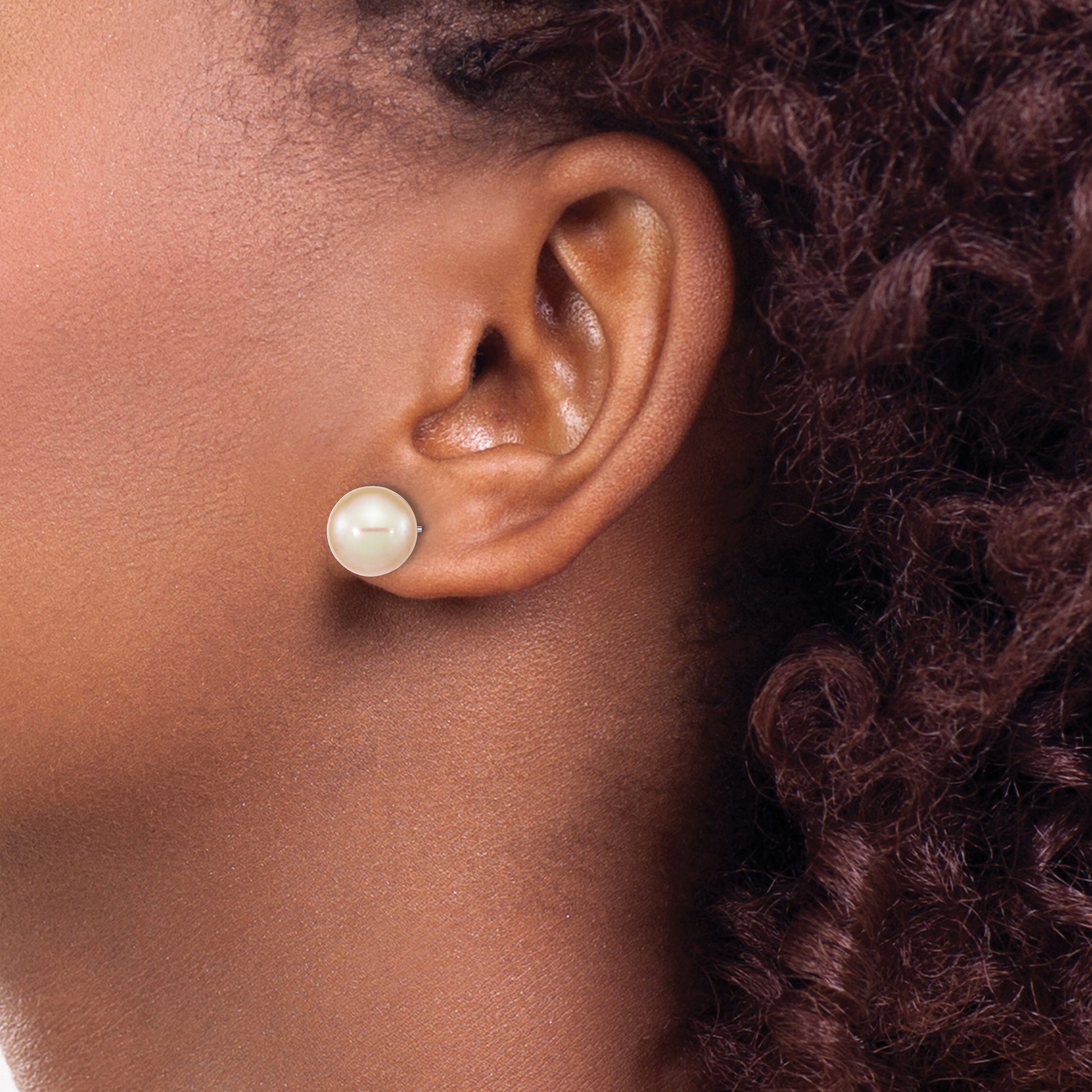 Sterling Silver Rhodium-plated 9-10mm Pink Round Freshwater Cultured Pearl Post Earrings