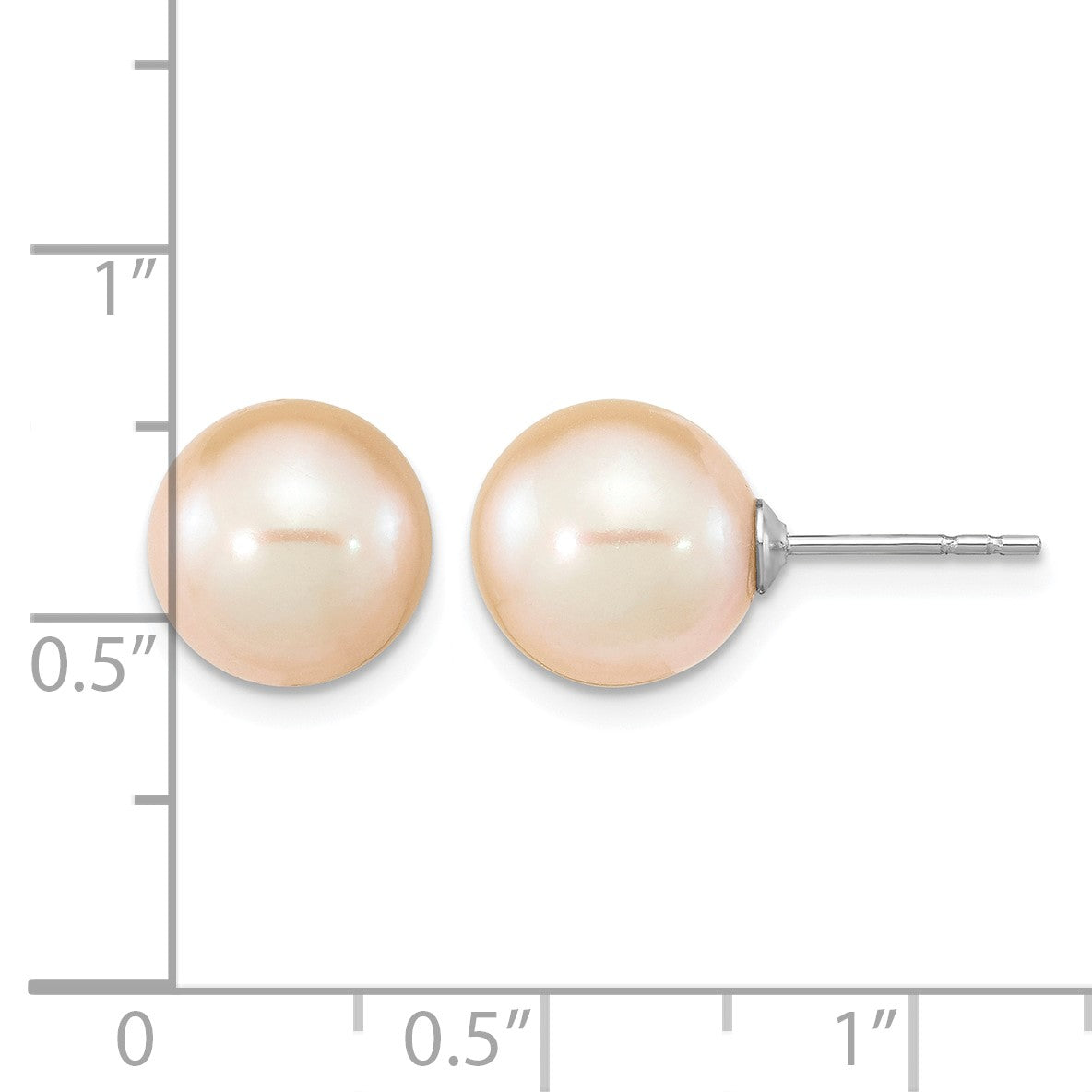 Sterling Silver Rhodium-plated 9-10mm Pink Round Freshwater Cultured Pearl Post Earrings