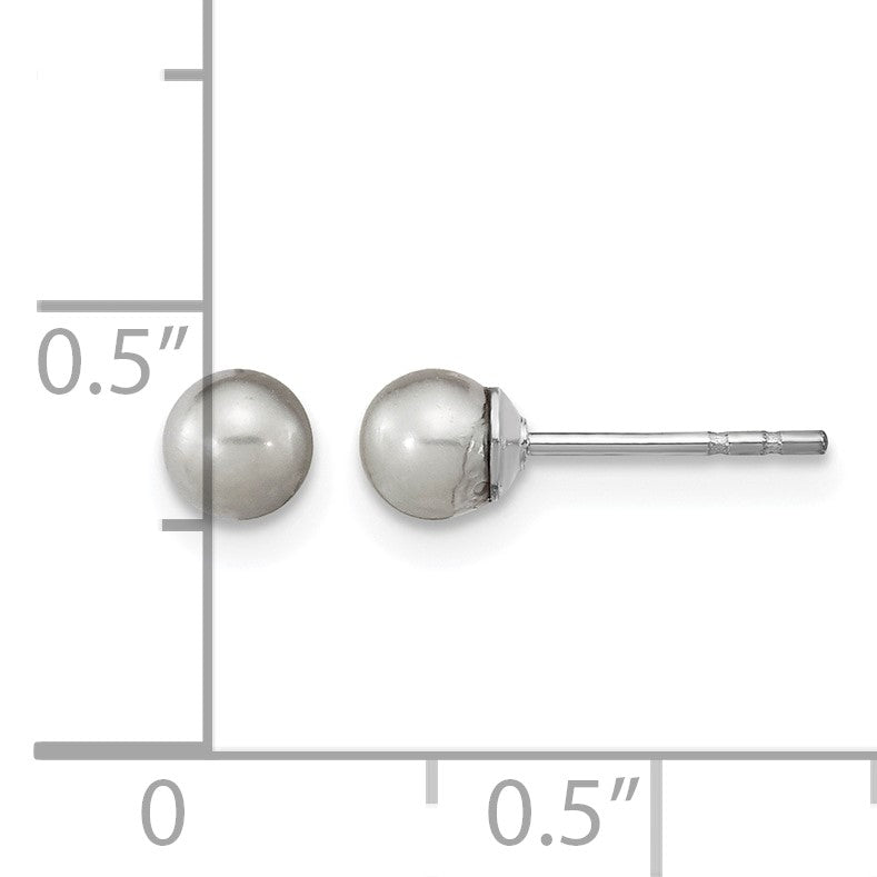 Sterling Silver Rhodium-plated 4-5mm Grey Round Freshwater Cultured Pearl Post Earrings