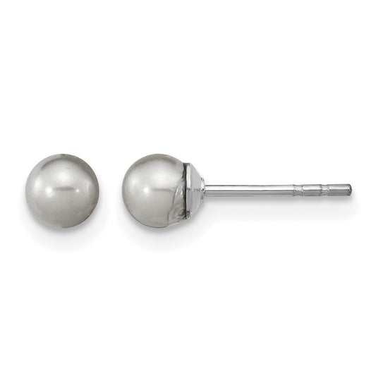 Sterling Silver Rhodium-plated 4-5mm Grey Round Freshwater Cultured Pearl Post Earrings