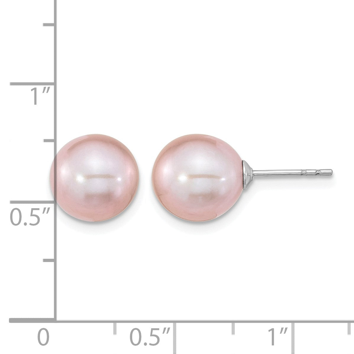 Sterling Silver Rhodium-plated 9-10mm Purple Round Freshwater Cultured Pearl Post Earring