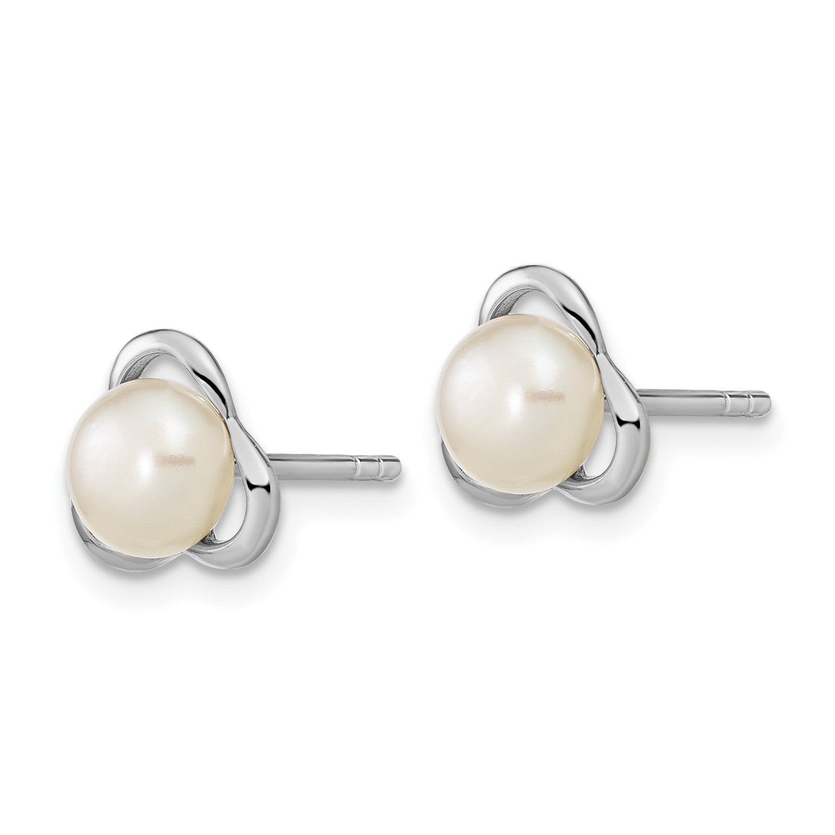 Sterling Silver Rhodium-plated 6-7mm White Button Freshwater Cultured Pearl Post Earrings