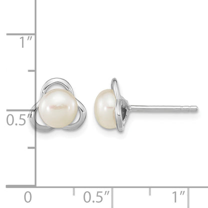 Sterling Silver Rhodium-plated 6-7mm White Button Freshwater Cultured Pearl Post Earrings