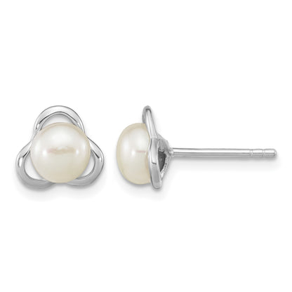 Sterling Silver Rhodium-plated 6-7mm White Button Freshwater Cultured Pearl Post Earrings
