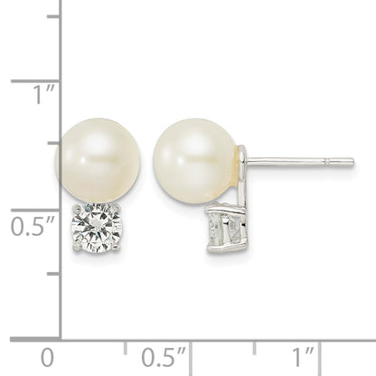 Sterling Silver CZ and 7-8mm Imitation Shell Pearl Post Earrings