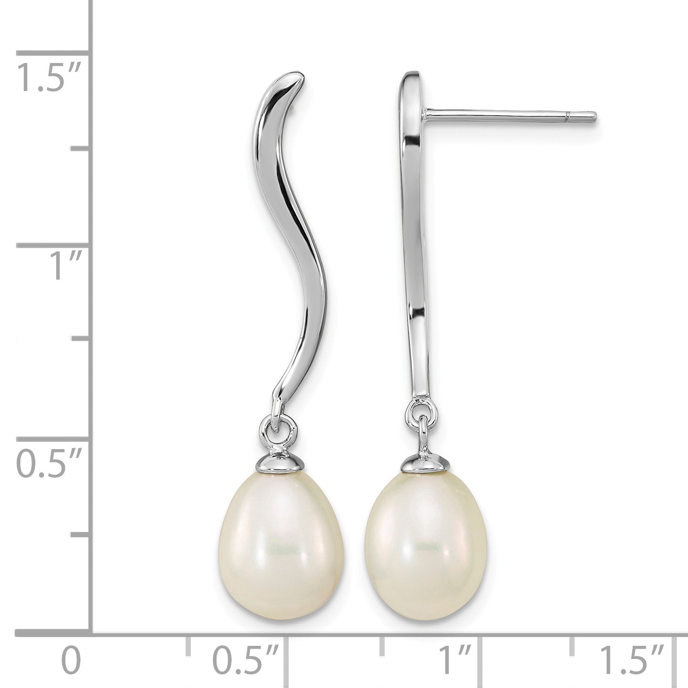 Sterling Silver Rhodium-plated 7-9mm White Teardrop Freshwater Cultured Pearl Post Dangle Earrings