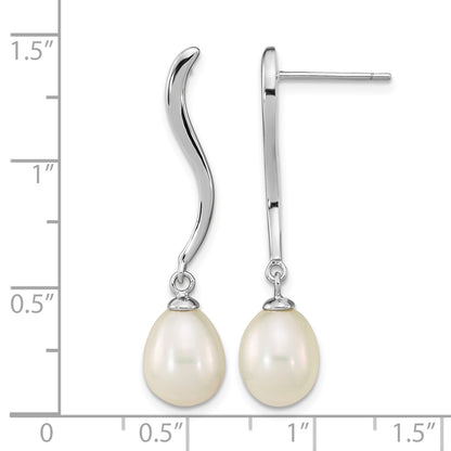 Sterling Silver Rhodium-plated 7-9mm White Teardrop Freshwater Cultured Pearl Post Dangle Earrings