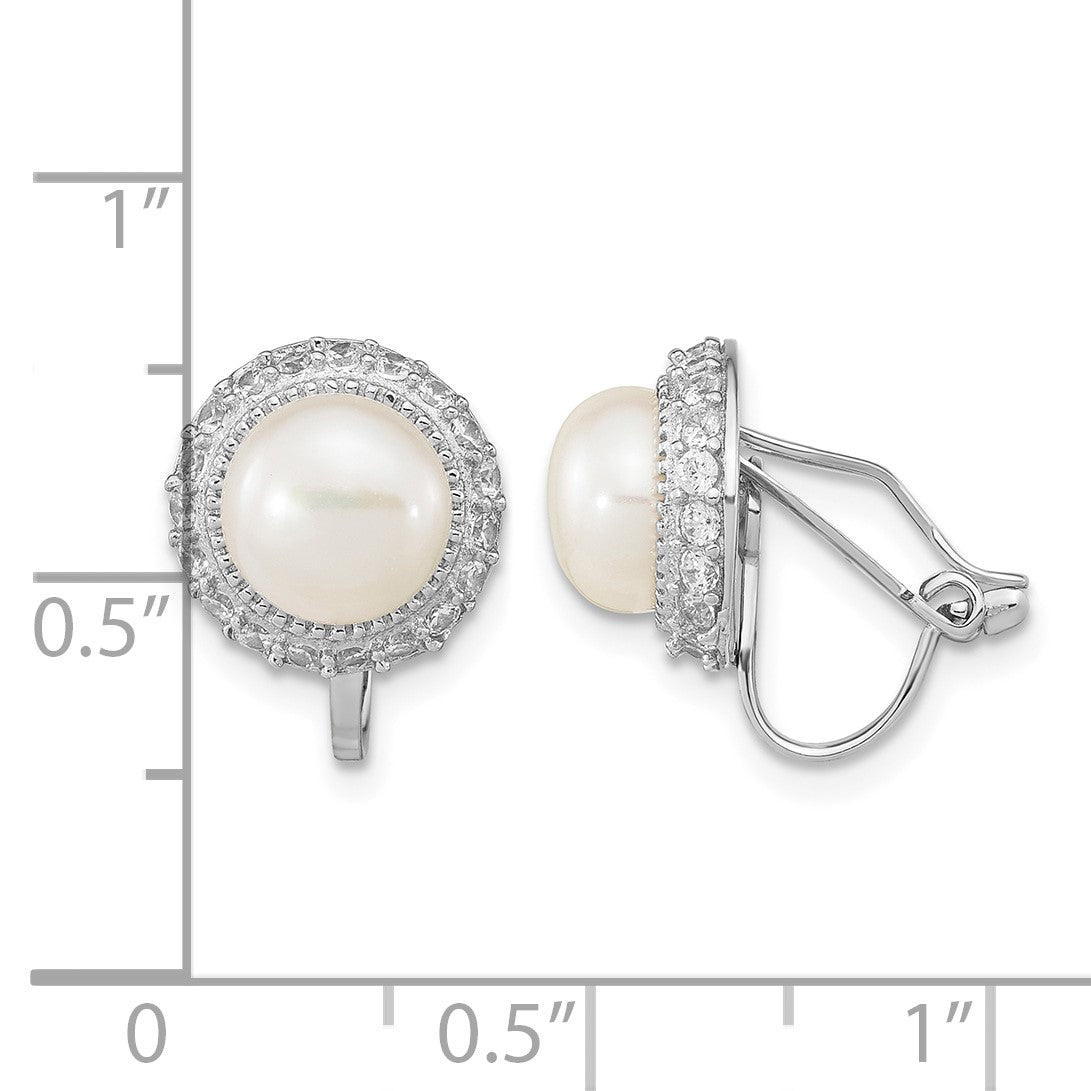 Sterling Silver Rhodium-plated 7-8mm White Button Freshwater Cultured Pearl Non-pierced Earrings