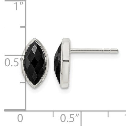 Sterling Silver Polished Marquise Onyx Post Earrings