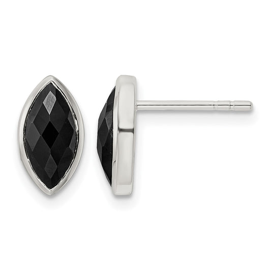 Sterling Silver Polished Marquise Onyx Post Earrings