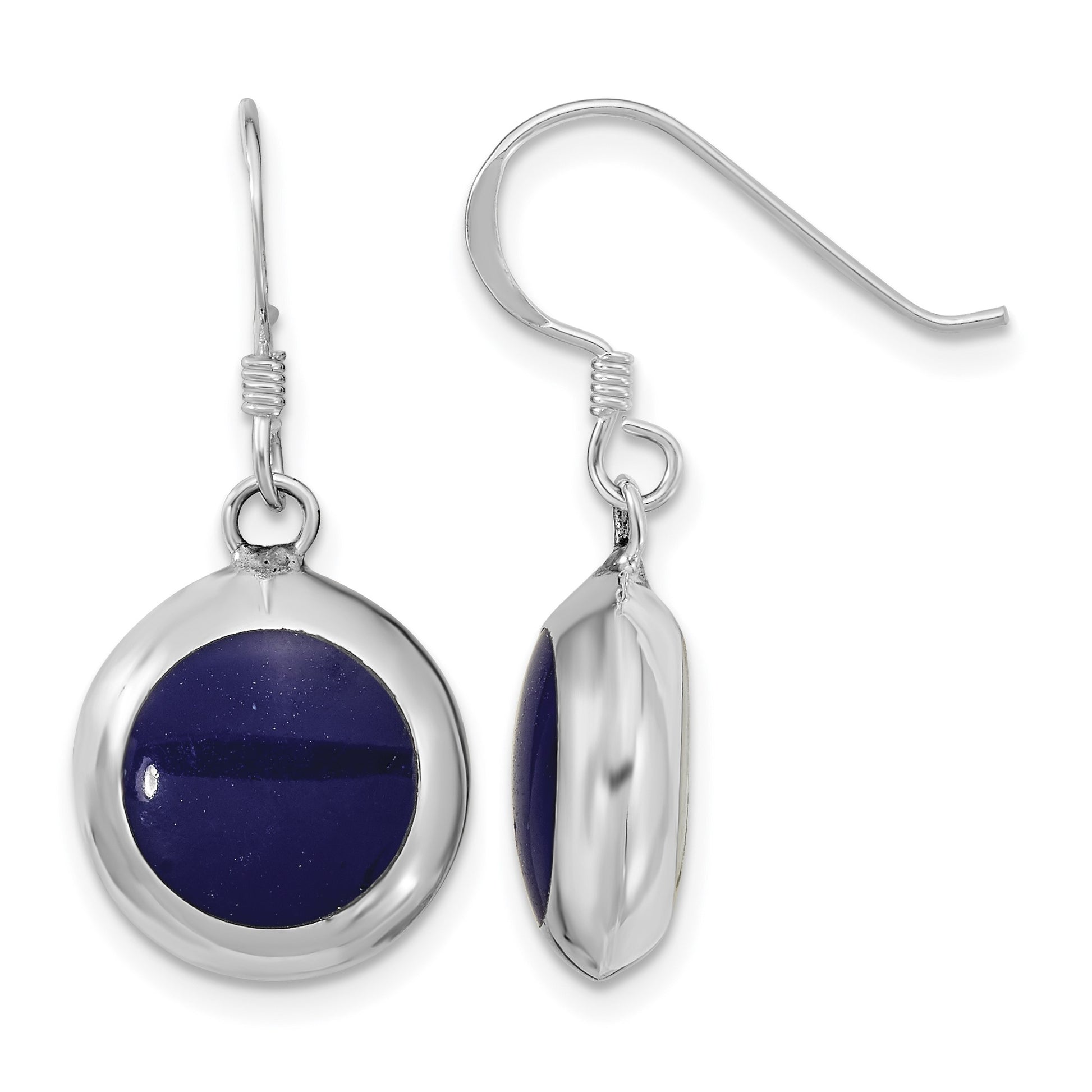 Sterling Silver Polished Round Synthetic Lapis & MOP Dangle Earrings