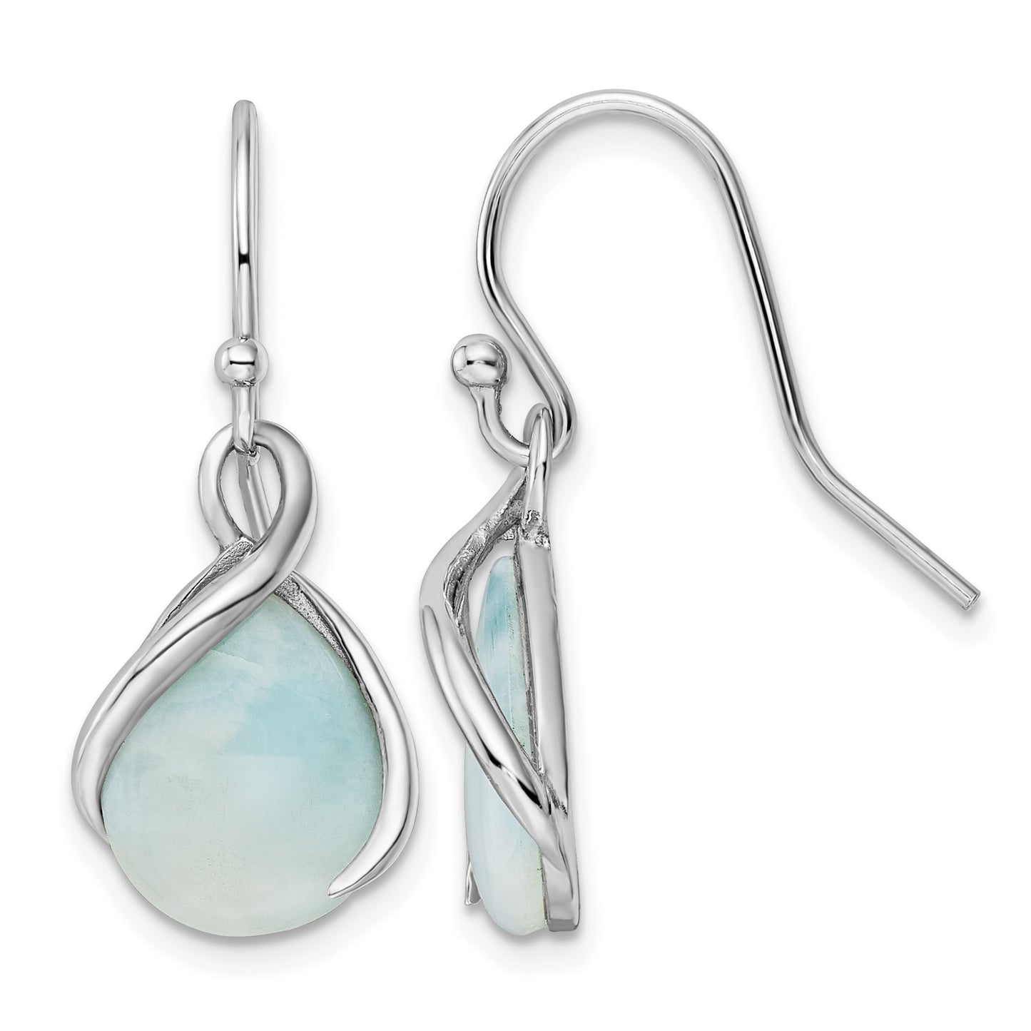 Sterling Silver RH-plated Polished Twist Larimar Teardrop Dangle Earrings