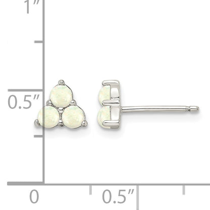 Sterling Silver Rhod-plated Polished Created Opal Cluster Post Earrings