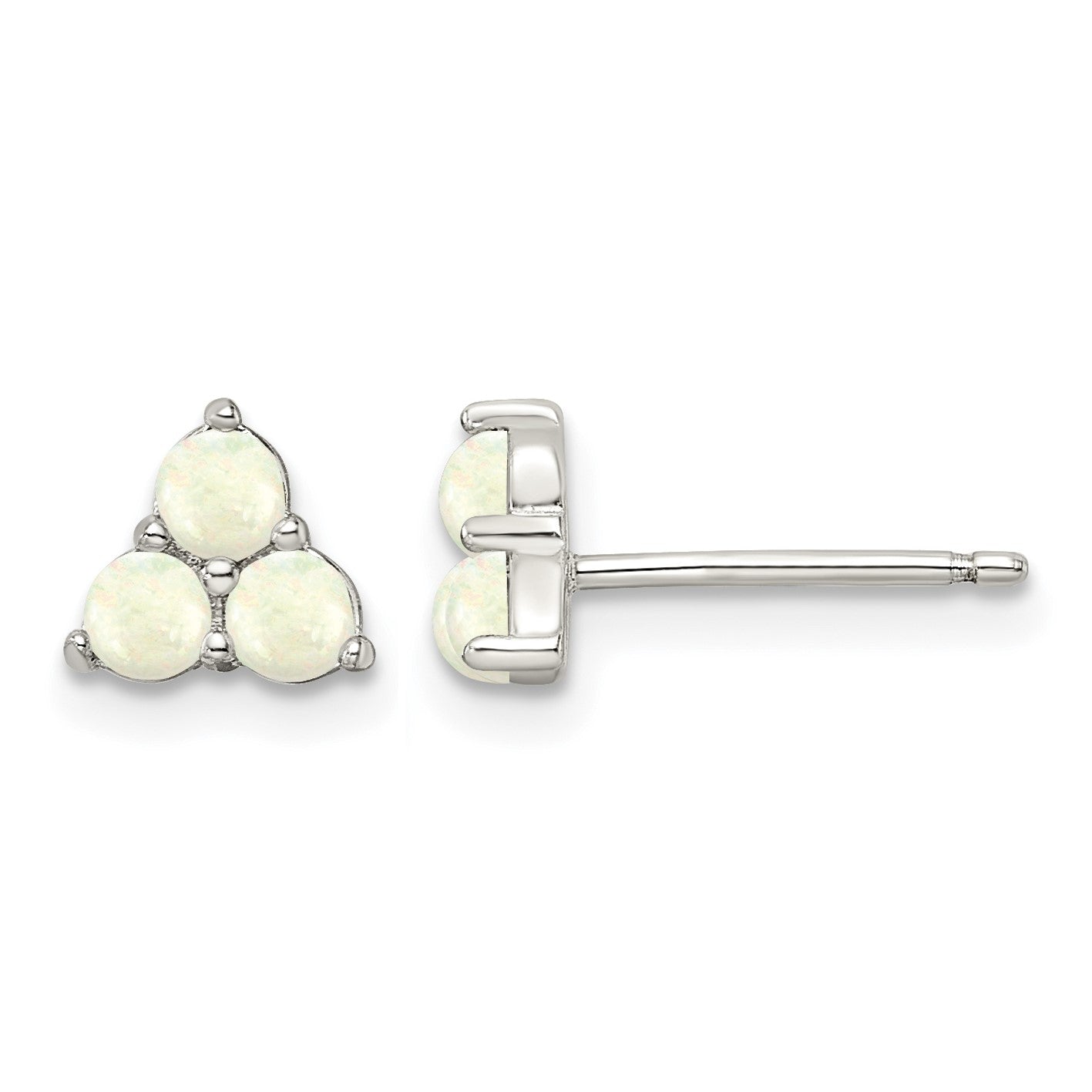 Sterling Silver Rhod-plated Polished Created Opal Cluster Post Earrings
