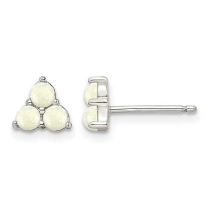 Sterling Silver Rhod-plated Polished Created Opal Cluster Post Earrings