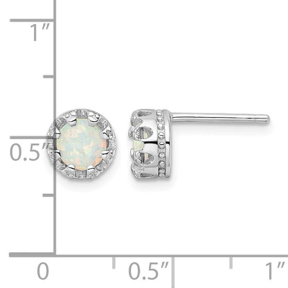 Sterling Silver Rhodium-plated Polished Created Opal Post Earrings