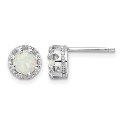 Sterling Silver Rhodium-plated Polished Created Opal Post Earrings