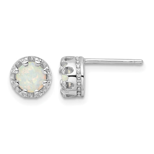 Sterling Silver Rhodium-plated Polished Created Opal Post Earrings