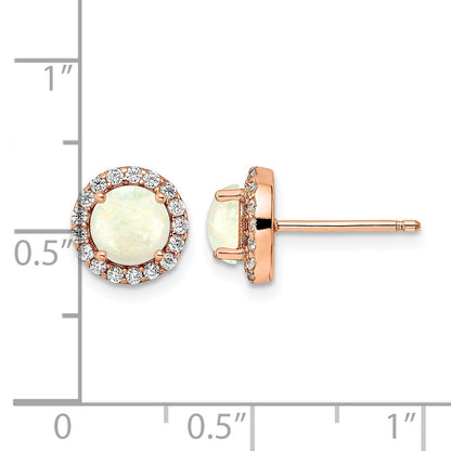 Sterling Silver Rose-tone Polished Created Opal & CZ Halo Post Earrings