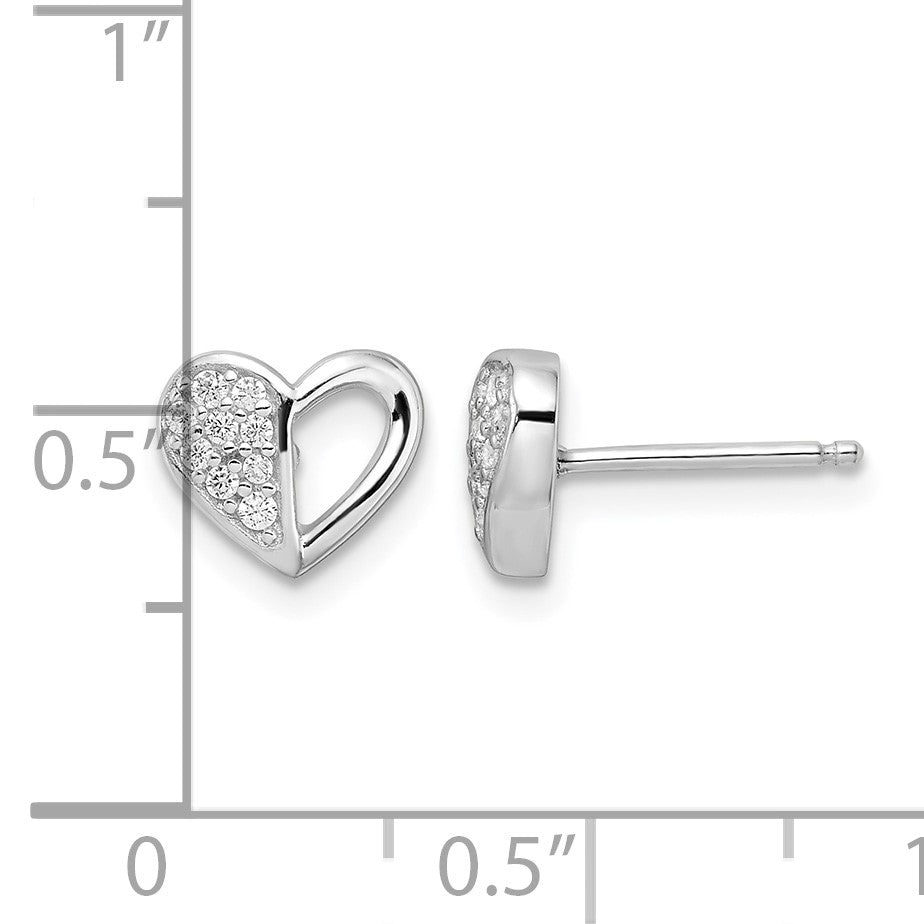Sterling Silver Rhodium-plated CZ Heart Post Earrings