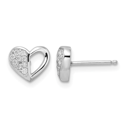 Sterling Silver Rhodium-plated CZ Heart Post Earrings