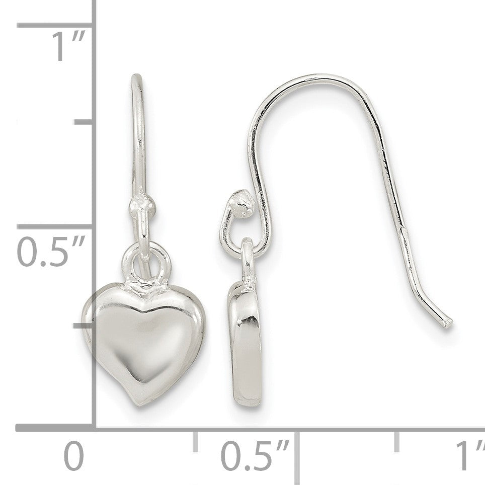 Sterling Silver Polished Heart Dangle Shephard Hook Earrings