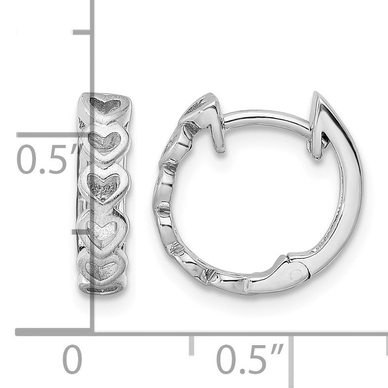 Sterling Silver RH-plated Brushed and Polished Finish Heart Hoop Earrings