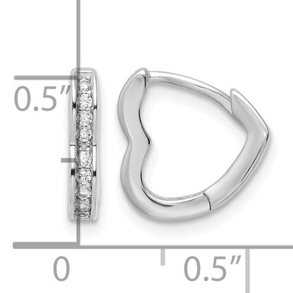 Sterling Silver Polished Rhodium-plated CZ Heart Shaped Hoop Earrings